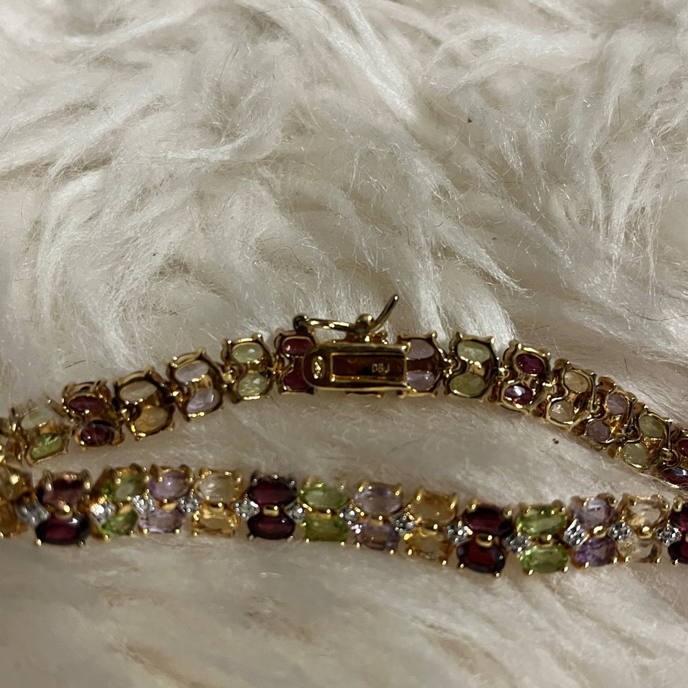 Multicolor Gemstone Sterling Silver Gold Plated Tennis Bracelet - Picture 3 of 3